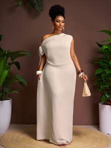 Veslaya Vestido de unicolor talla grande, uso casual y de vacaciones para uso diario, primavera/verano - Albaricoque - Ver 16