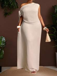 Veslaya Vestido de unicolor talla grande, uso casual y de vacaciones para uso diario, primavera/verano - Albaricoque - Ver 13