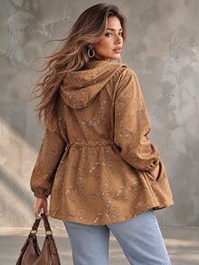 Ceyna Plus Size Women's French Casual Elegant Embroidered Long Sleeve Jacket Fall Thanksgiving Holiday Office Camel - Coffee Brown - View 2