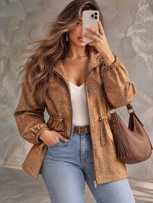 Ceyna Plus Size Women's French Casual Elegant Embroidered Long Sleeve Jacket Fall Thanksgiving Holiday Office Camel - Coffee Brown - View 6