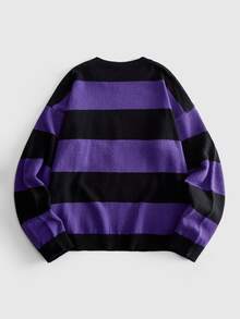 ROMWE MEN Men's Round Neck Striped Badge Knit Sweater Street Style - Multicolor - View 10