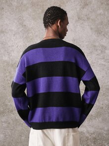 ROMWE MEN Men's Round Neck Striped Badge Knit Sweater Street Style - Multicolor - View 4