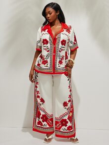 Radiana 大尺碼女款夏季兩件套套裝，長褲套裝，度假休閒波西米亞風，星空熱帶沙灘正式風，米色亮片 - 彩色 - 查看 4