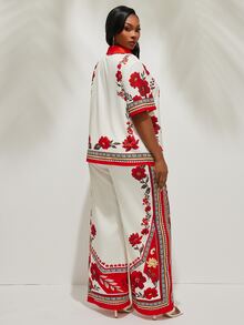 Radiana 大尺碼女款夏季兩件套套裝，長褲套裝，度假休閒波西米亞風，星空熱帶沙灘正式風，米色亮片 - 彩色 - 查看 2