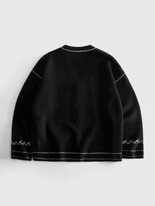 ROMWE MEN Men's Open Front Jacquard Knit Top, Vintage Fashion - Black - View 2