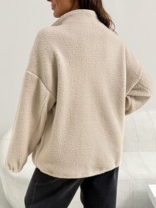 SHEIN Maternity Solid Color Casual Versatile Daily Wear Long Sleeve Sweatshirt Ladies Winter Housecoat - Khaki - View 8