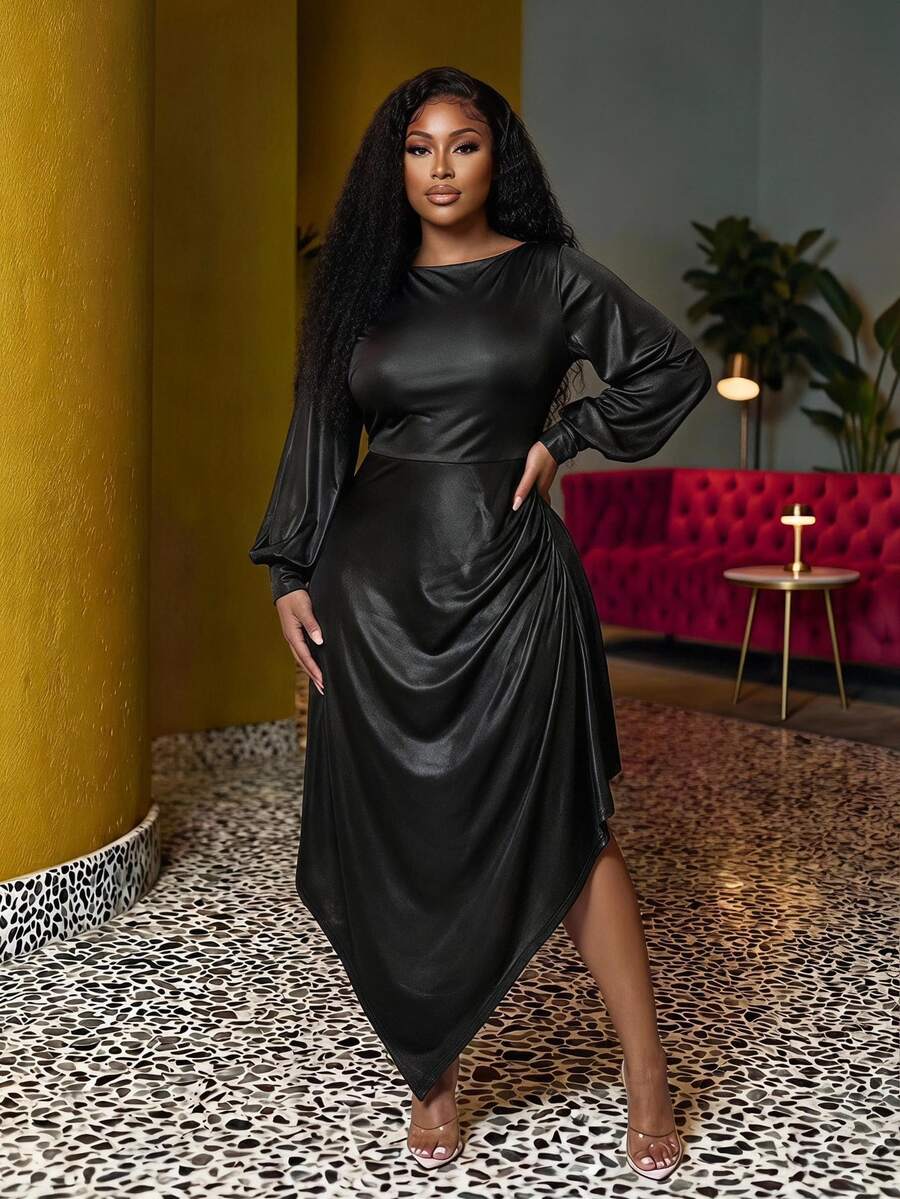Veslaya Black Autumn Elegant Formal Evening Plus Size Women's Dress ...