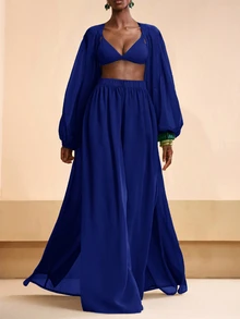 Zivah 2026 Vacation Casual Beach Elegant Shirt And Wide Leg Pants Coverup Set Summer - Royal Blue - View 5
