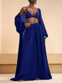 Zivah 2026 Vacation Casual Beach Elegant Shirt And Wide Leg Pants Coverup Set Summer - Royal Blue - View 4