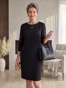Miaspire Floral Pattern Casual Daily Summer Dress For Middle-Aged And Elderly Women - Black - View 1