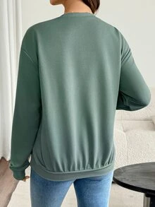 SHEIN 孕婦字母印花哺乳功能長袖運動衫 秋季女款家居服 嬰兒洗禮會 鼠尾草綠 休閒寬鬆版型 - 綠色 - 查看 7