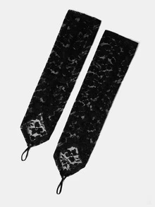 Aravennia 1 Pair Ditsy Floral Elegant Polyester Sheer Fingerless Gloves With Rhinestones, Breathable & Lightweight For Casual, Party, All Seasons - Black - View 6