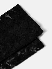 Aravennia 1 Pair Ditsy Floral Elegant Polyester Sheer Fingerless Gloves With Rhinestones, Breathable & Lightweight For Casual, Party, All Seasons - Black - View 7