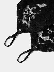 Aravennia 1 Pair Ditsy Floral Elegant Polyester Sheer Fingerless Gloves With Rhinestones, Breathable & Lightweight For Casual, Party, All Seasons - Black - View 4