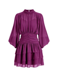 Lavishia Batwing Sleeve Ruffle Romantic Elegant Dress, Suitable For Dates Bar Party Day Party Garden Party Rave And Occasions Purple Autumn - Red Violet - View 9