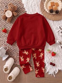 Young Girl Casual Crew Neck Long Sleeve Sweatshirt & Leggings 2pcs Set, Fleece Lined, Suitable For Autumn/Winter Kids - Multicolor - View 5