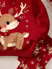 Young Girl Casual Crew Neck Long Sleeve Sweatshirt & Leggings 2pcs Set, Fleece Lined, Suitable For Autumn/Winter Kids - Multicolor - View 9