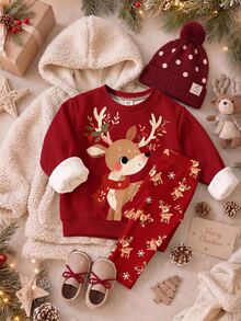 Young Girl Casual Crew Neck Long Sleeve Sweatshirt & Leggings 2pcs Set, Fleece Lined, Suitable For Autumn/Winter Kids - Multicolor - View 2