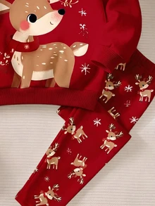 Young Girl Casual Crew Neck Long Sleeve Sweatshirt & Leggings 2pcs Set, Fleece Lined, Suitable For Autumn/Winter Kids - Multicolor - View 6