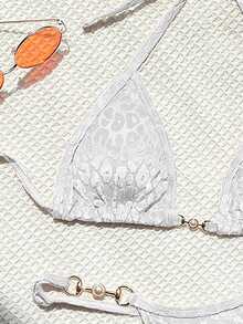 SHEIN Swim 鏈條鏈接掛脖三角杯比基尼泳裝 - 白色 - 查看 5