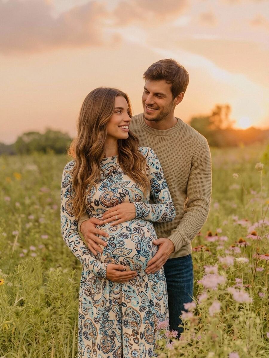 Boho Mama Fall Maternity Paisley Print Bohemian Low-Waist Dress With Side Ruching,Vacation,Maternity Dresses Photoshoot - Multicolor - View 1
