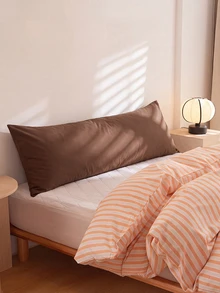1pc Solid Coffee Brown Pillowcase Lumbar Pillow Long Pillowcase (Pillow Core Not Included), Soft And Breathable, Envelope Closure, Suitable For Bed, Sofa, Living Room And Other Home Decor, Country Style, Size 20"X54" - Brown - View 1