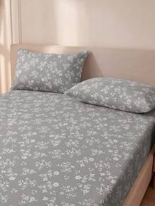 1pc Gray Floral Pattern Fitted Sheet, Mattress Protector, Mattress Cover, Fitted Sheet, Soft And Breathable, - Twin, Full, Queen, King, Deep Pocket Design Up To 11.8 Inches, Breathable And Wrinkle-Resistant, Machine Washable. Suitable For Back To School Dorm Use - Grey - View 4