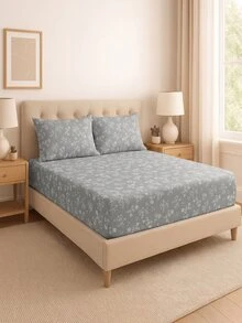 1pc Gray Floral Pattern Fitted Sheet, Mattress Protector, Mattress Cover, Fitted Sheet, Soft And Breathable, - Twin, Full, Queen, King, Deep Pocket Design Up To 11.8 Inches, Breathable And Wrinkle-Resistant, Machine Washable. Suitable For Back To School Dorm Use - Grey - View 5