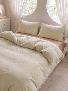 3件套100%涤纶复古条纹爱心印花被套组，2个枕套+1个被套（不含床单） - 彩色 - 查看 3