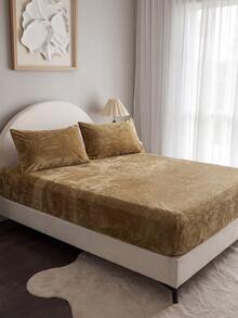 2/3 Piece Coffee Brown Velvet Fitted Sheet Set, Warm And Soft, Solid Color Velvet Bedding Set, Available Sizes: Extra Large, Large, Standard Double, Single, Luxurious Ultra Soft Comfortable Base Fabric, 11.8 Inch Deep Pocket Design, Suitable For Autumn, Winter And Spring, Set Includes 1 Fitted Sheet And 1/2 Pillowcases, Dorm Bedding, Back To School Bedding - Coffee Brown - View 8