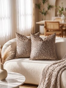 1pc Brown Leopard Print Pillow Cover (No Insert), Modern Jacquard Velvet Fabric, Animal Pattern Square Decorative Cushion Cover, Suitable For Sofa, Bed, Bedroom, Holiday Decor, Party Decor, Gift, Home Decor, All Season - Tan - View 6
