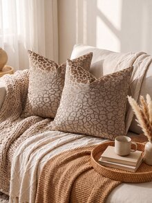 1pc Brown Leopard Print Pillow Cover (No Insert), Modern Jacquard Velvet Fabric, Animal Pattern Square Decorative Cushion Cover, Suitable For Sofa, Bed, Bedroom, Holiday Decor, Party Decor, Gift, Home Decor, All Season - Tan - View 7
