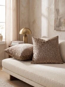 1pc Brown Leopard Print Pillow Cover (No Insert), Modern Jacquard Velvet Fabric, Animal Pattern Square Decorative Cushion Cover, Suitable For Sofa, Bed, Bedroom, Holiday Decor, Party Decor, Gift, Home Decor, All Season - Tan - View 8