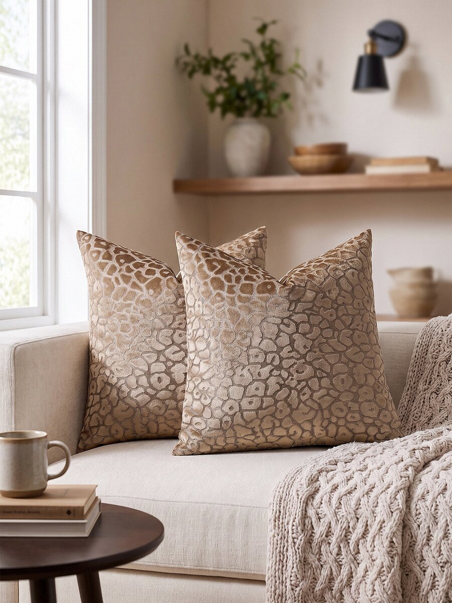 1pc Brown Leopard Print Pillow Cover (No Insert), Modern Jacquard Velvet Fabric, Animal Pattern Square Decorative Cushion Cover, Suitable For Sofa, Bed, Bedroom, Holiday Decor, Party Decor, Gift, Home Decor, All Season