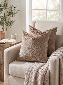 1pc Brown Leopard Print Pillow Cover (No Insert), Modern Jacquard Velvet Fabric, Animal Pattern Square Decorative Cushion Cover, Suitable For Sofa, Bed, Bedroom, Holiday Decor, Party Decor, Gift, Home Decor, All Season - Tan - View 5