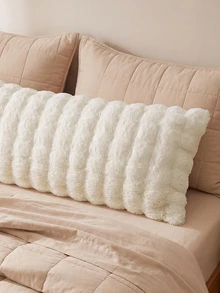 1pc White Plush Long Pillowcase, Minimalist Fashion Modern Style Polyester Single Pillowcase, Warm And Comfortable For Autumn/Winter - White - View 6