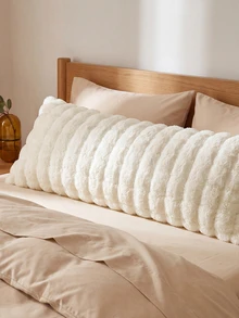 1pc White Plush Long Pillowcase, Minimalist Fashion Modern Style Polyester Single Pillowcase, Warm And Comfortable For Autumn/Winter - White - View 2