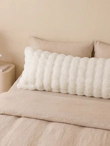 1pc White Plush Long Pillowcase, Minimalist Fashion Modern Style Polyester Single Pillowcase, Warm And Comfortable For Autumn/Winter - White - View 8