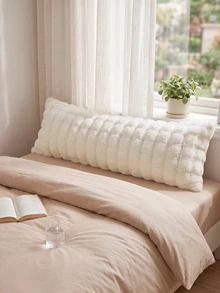 1pc White Plush Long Pillowcase, Minimalist Fashion Modern Style Polyester Single Pillowcase, Warm And Comfortable For Autumn/Winter - White - View 3