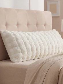 1pc White Plush Long Pillowcase, Minimalist Fashion Modern Style Polyester Single Pillowcase, Warm And Comfortable For Autumn/Winter - White - View 7