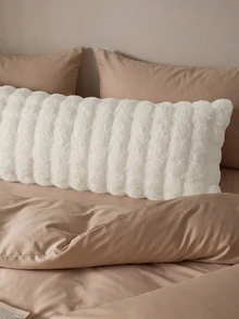 1pc White Plush Long Pillowcase, Minimalist Fashion Modern Style Polyester Single Pillowcase, Warm And Comfortable For Autumn/Winter - White - View 5