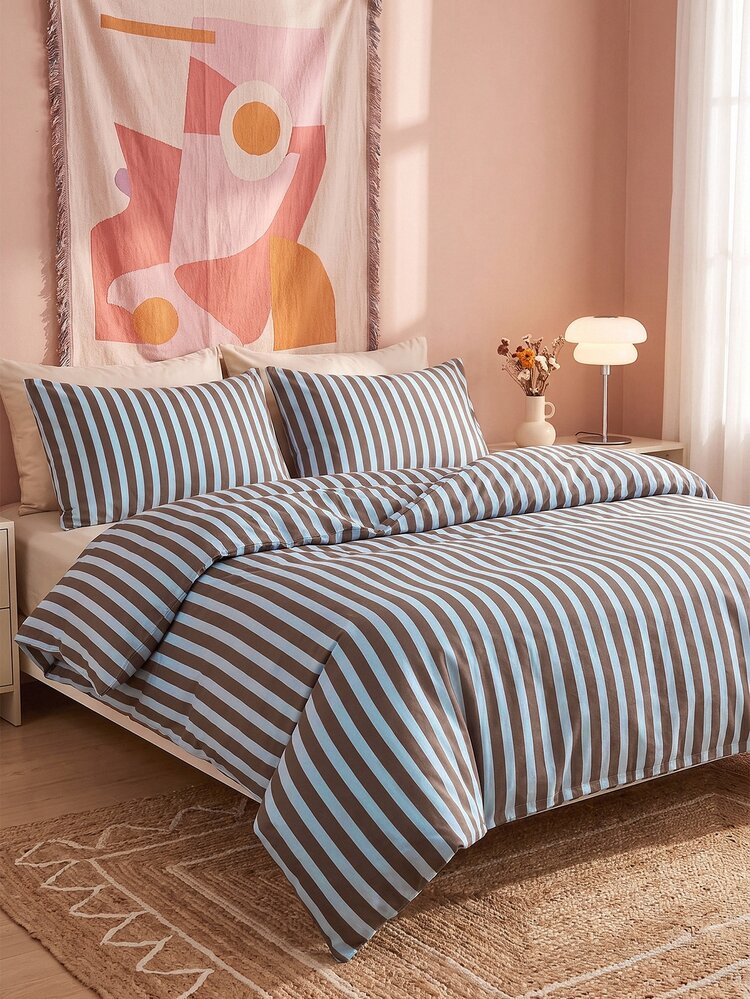 3pcs Back To School Nordic Minimalist Style Ins Striped Plaid Bedding Set 2 Pillowcases + 1 Duvet Cover Set (Excludes Bed Sheet And Inner Core) - Multicolor - View 7