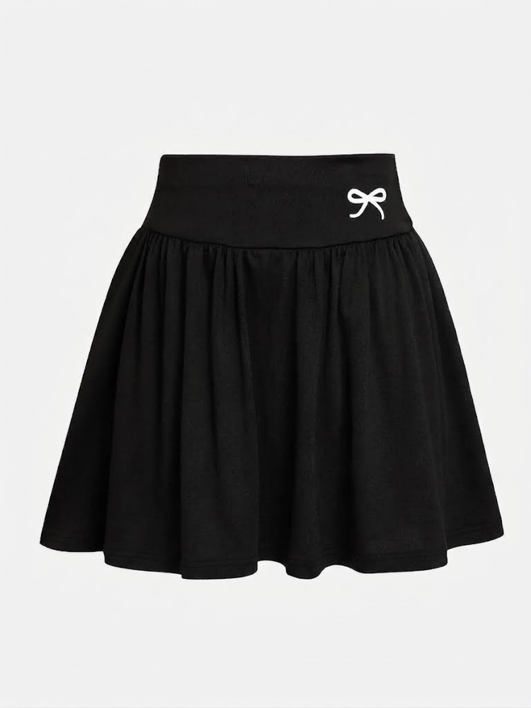 SHEIN Girls' Casual Athletic Cute Academy Style Black Knitted Pleated Skort 2 In 1 Set Fitness Ballet Dance Outfit Gym Tennis Fall - Black - View 4