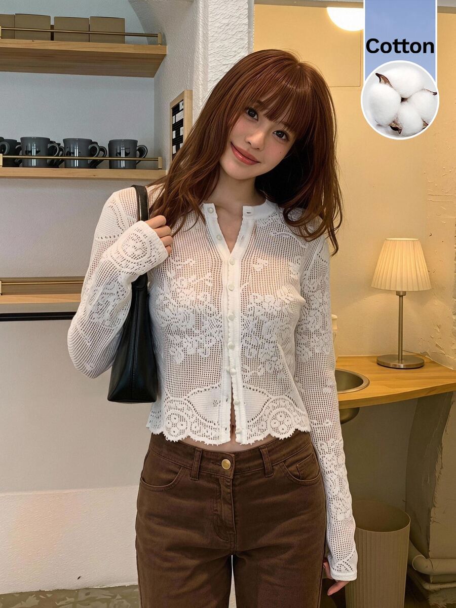 Serisse 女款休閒度假純色提花輕量夾克外套 - 米色 - 查看 1