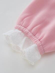 Genkimix Kids 女童蝴蝶結刺繡 2 件套海軍藍假分層條紋領長袖衛衣寬腿褲套裝 返校季嬰幼兒秋季穿搭 - 粉色 - 查看 4