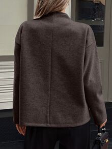 Easura European And American Autumn/Winter New Solid Color Retro Double-Breasted Overcoat Women V-Neck Commuter Overcoat - Chocolate Brown - View 2