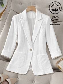 Franclia Plus Size Elegant White Single-Breasted Suit Jacket,Formal Work Casual Summer Outfits Women,Spring&Fall Winter Graduation,Back To School,Teacher - White - View 1