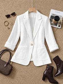 Franclia Plus Size Elegant White Single-Breasted Suit Jacket,Formal Work Casual Summer Outfits Women,Spring&Fall Winter Graduation,Back To School,Teacher - White - View 7