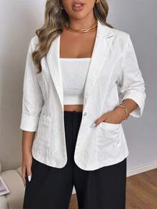 Franclia Plus Size Elegant White Single-Breasted Suit Jacket,Formal Work Casual Summer Outfits Women,Spring&Fall Winter Graduation,Back To School,Teacher - White - View 4