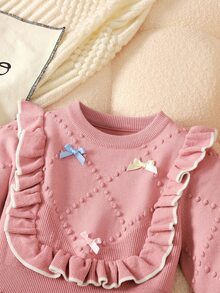 SHEIN Tween Girl Casual Sweet Ruffle Hem Mid-Length Dress, Autumn/Winter - Pink - View 7